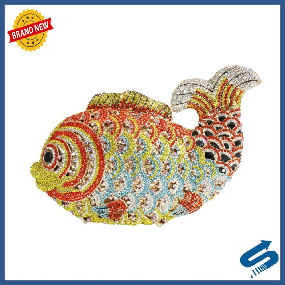 Luxury Rhinestone Evening Clutch Mini Fish Purse Wedding Party Handbag